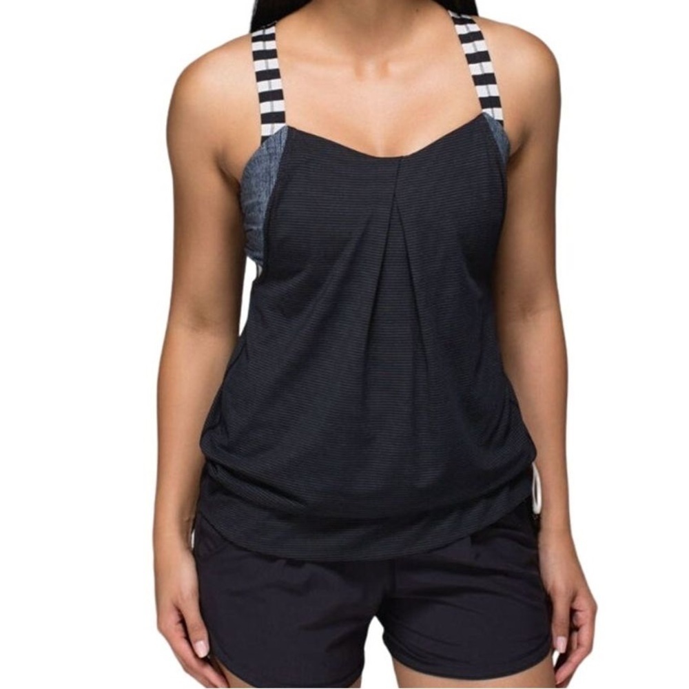 Lululemon Athletica Black Tank Top with Striped Straps